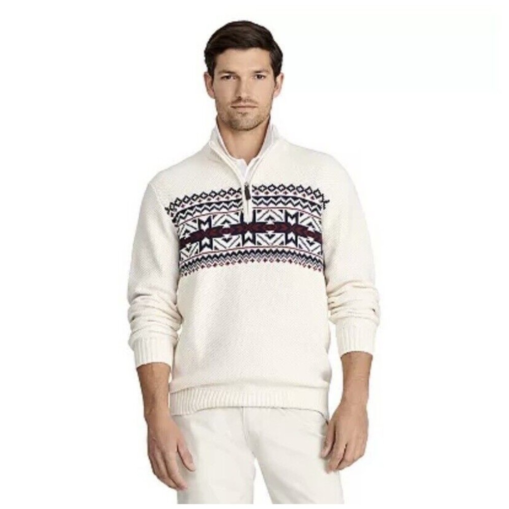 Izod Mens Classic Fit Fairisle Quarter Zip Pullover Holiday Sweater Size L - NWT